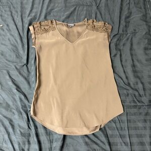 Express Olive Green Silky Women's Blouse with Embroidered Shoulders